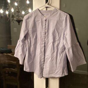 J. Crew Blue and White Striped V-Neck Shirt